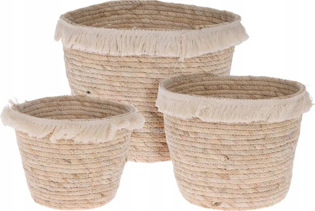3 db-os fonott kosár szett rojtokkal a virágokhoz Gyógynövények 3x fonott kaspó