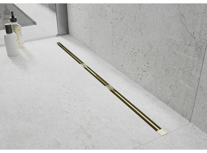 Mexen Flat Super Slim, szupervékony vízelvezető csatorna 360°-ban forgatható szifonnal 50 cm, fényes arany, 1551050