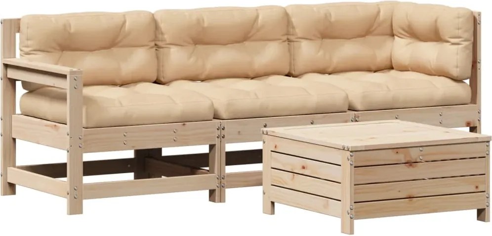 vidaXL 4 részes tömör fenyőfa kerti ülőgarnitúra párnákkal