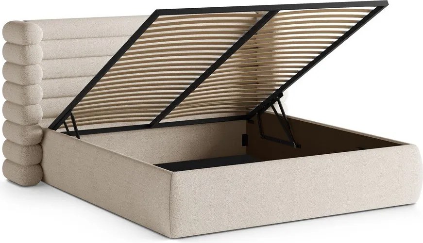 Bézs kárpitozott ágyneműtartós franciaágy ágyráccsal 160x200 cm Mount – Micadoni