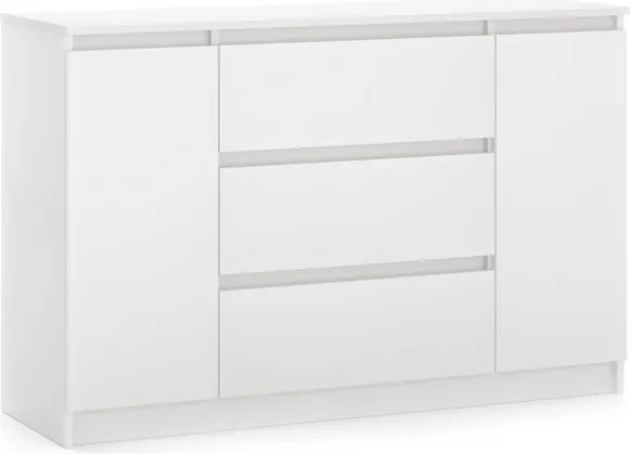 SIMPLE komód 120 cm, 2 ajtóval és 3 fiókkal, fehér