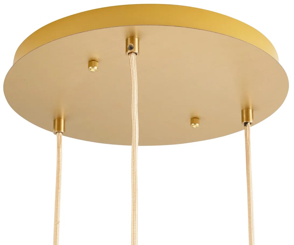 Art Deco függőlámpa sárgaréz borostyánszínű üveggel 3-lámpás - Douglass
