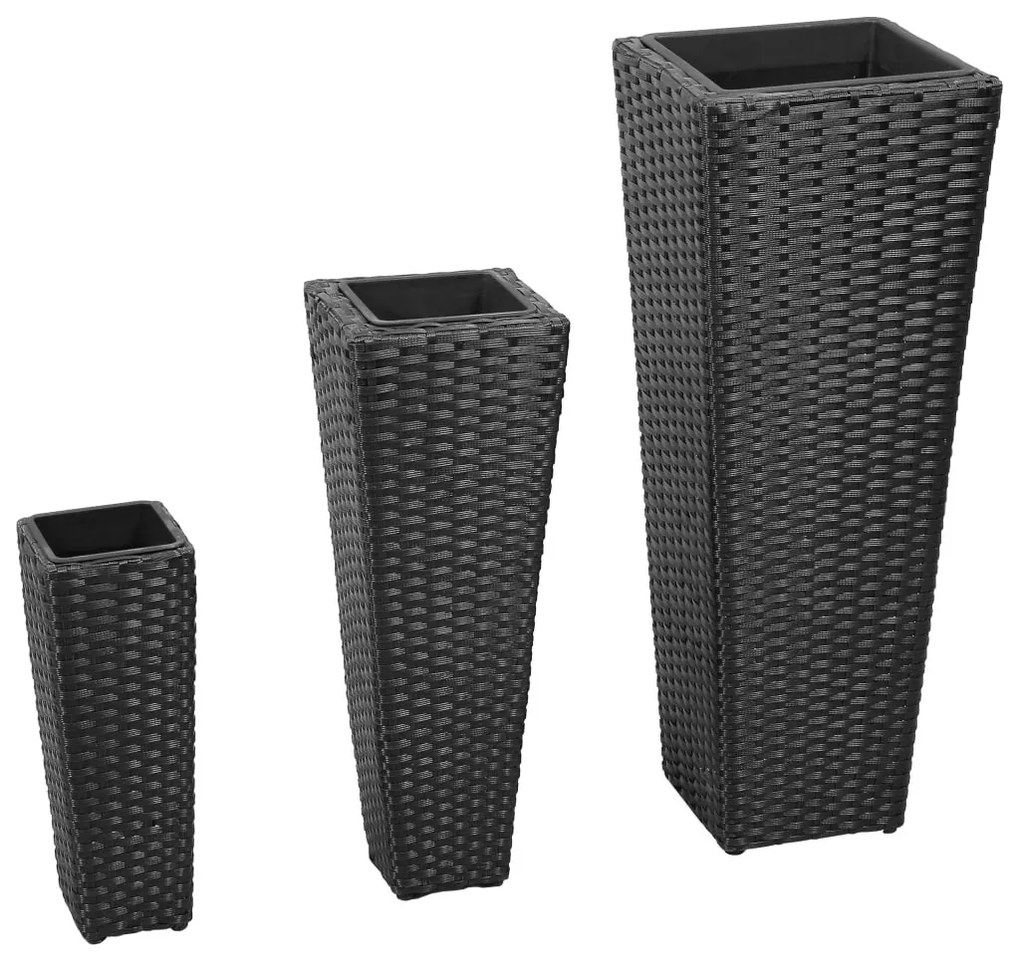 3 db fekete polyrattan kerti magaságyás