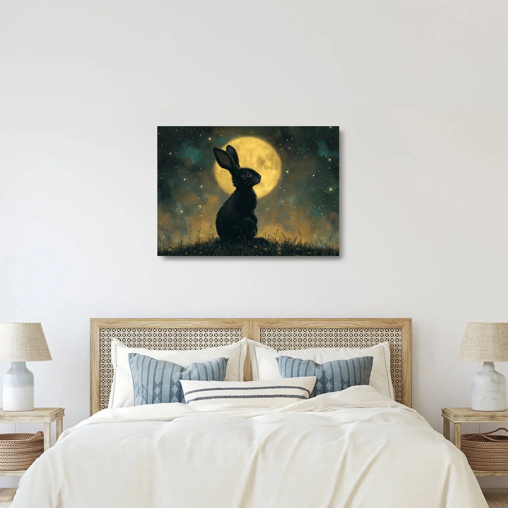 Üveg kép - Nyúl és hold (70x50 cm)