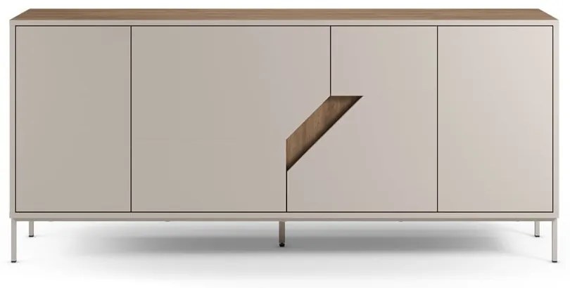 Krémszínű-natúr színű komód tölgyfa dekorral 180x80x40 cm Lilou – Marckeric