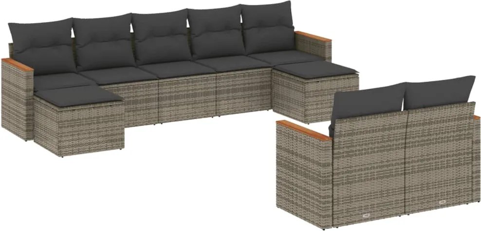 vidaXL 9 részes szürke polyrattan kerti ülőgarnitúra párnákkal