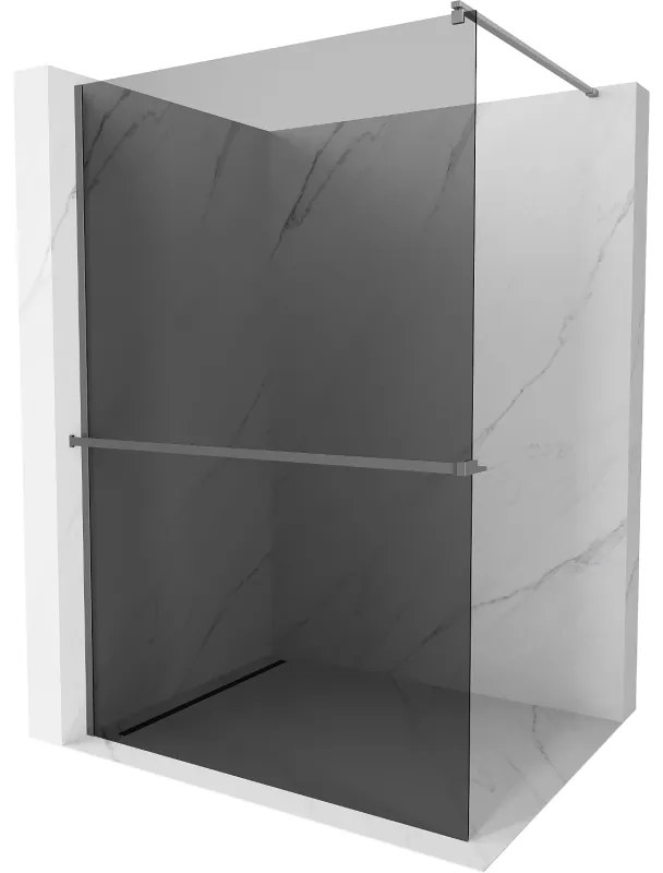 Mexen Kioto+, Walk-In zuhany paraván polccal és akasztóval 110 x 200 cm, 8 mm szürke üveg, grafit profil, 800-110-121-95-40