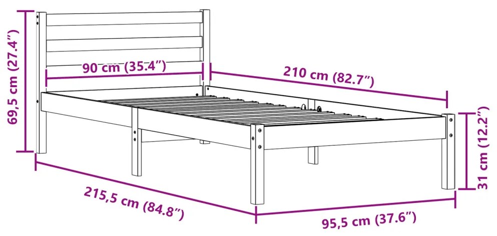 Ágykeret Fejtámlával Fehér 90x210 cm Tömör Fenyőfából