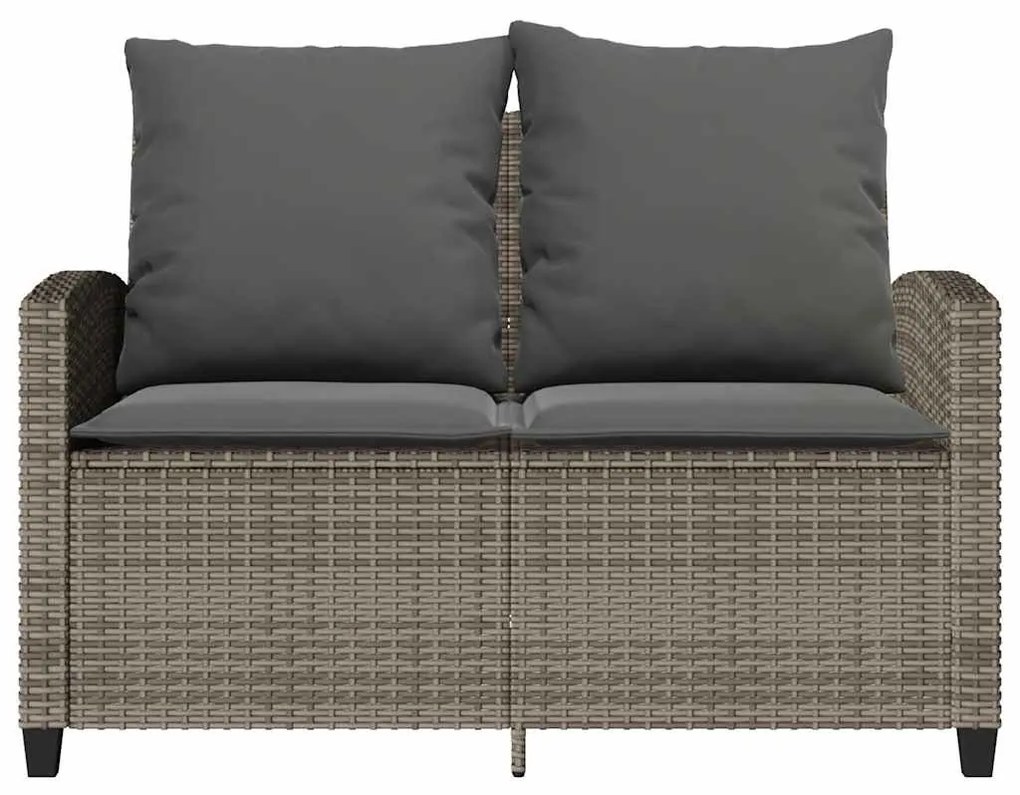 2 személyes szürke polyrattan kerti kanapé asztallal&amp;párnával