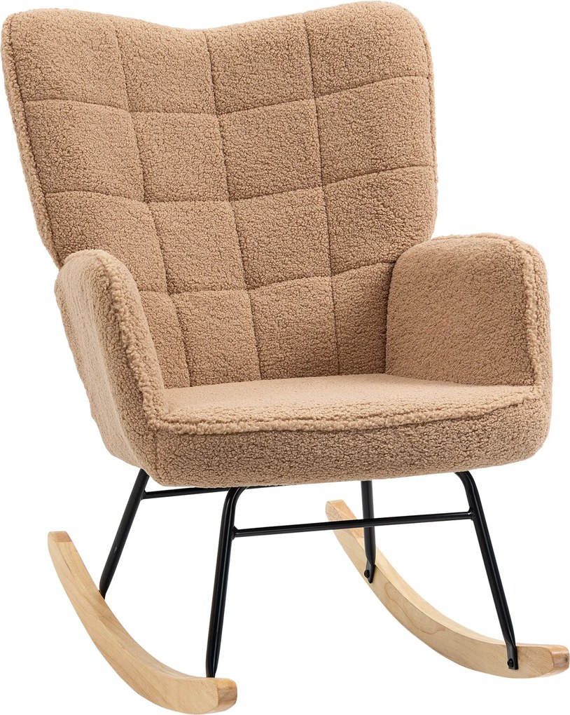 HOMCOM sherpa párnázott hintaszék – relax fotel nappaliba, barna | Aosom