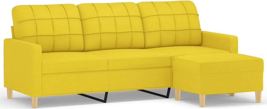 vidaXL 3 személyes világossárga szövet kanapé lábtartóval 180 cm