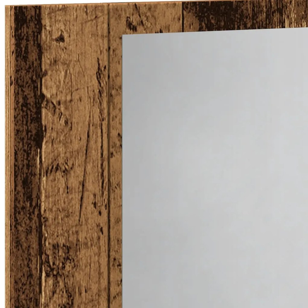 antik fa színű szerelt fa tükörszekrény LED-del 60x12x45cm