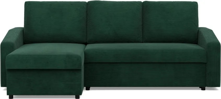 Zeus sarokkanapé, 2 ágyneműtartóval, döntött kartámasz, kordbársony, univerzális oldal, bonell töltet, zöld