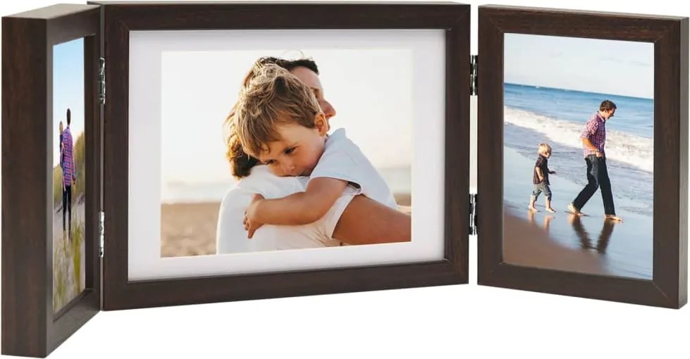 vidaXL világosbarna háromszárnyas fényképkeret 22x15 cm + 2x(10x15 cm)