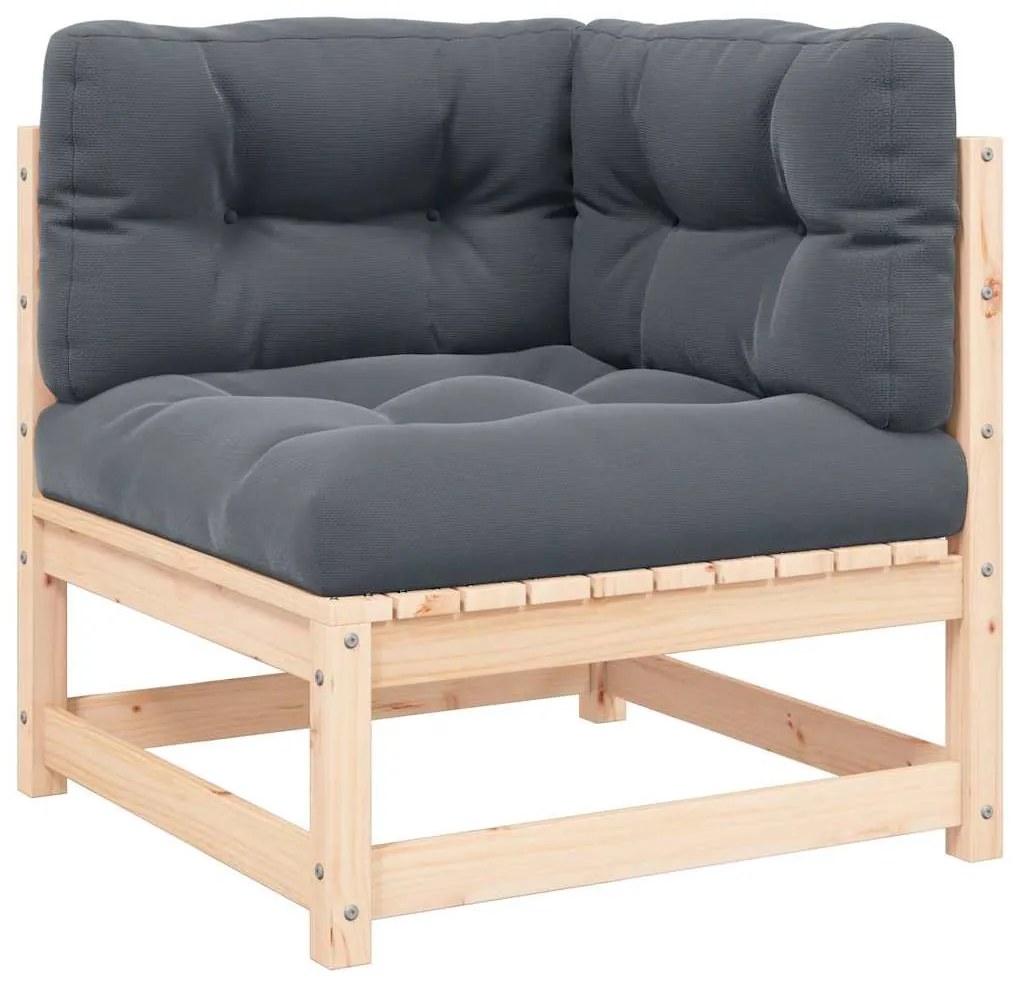 vidaXL tömör fenyőfa kerti sarokkanapé antracitszürke párnákkal
