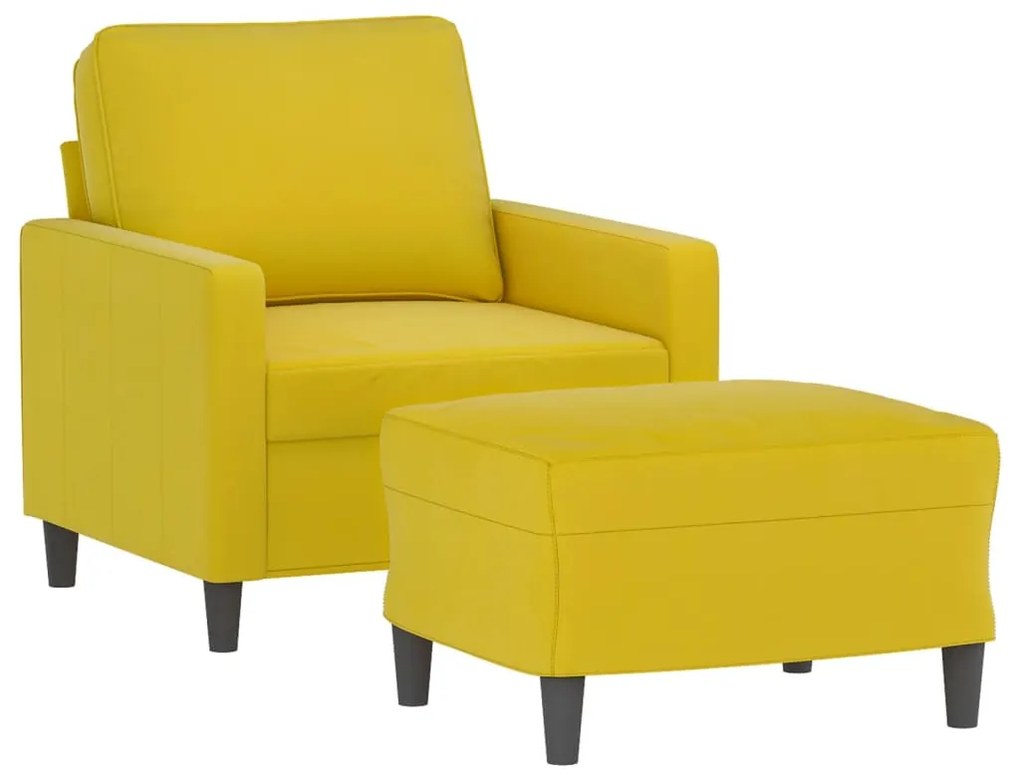 sárga bársony kanapéfotel lábtartóval 60 cm