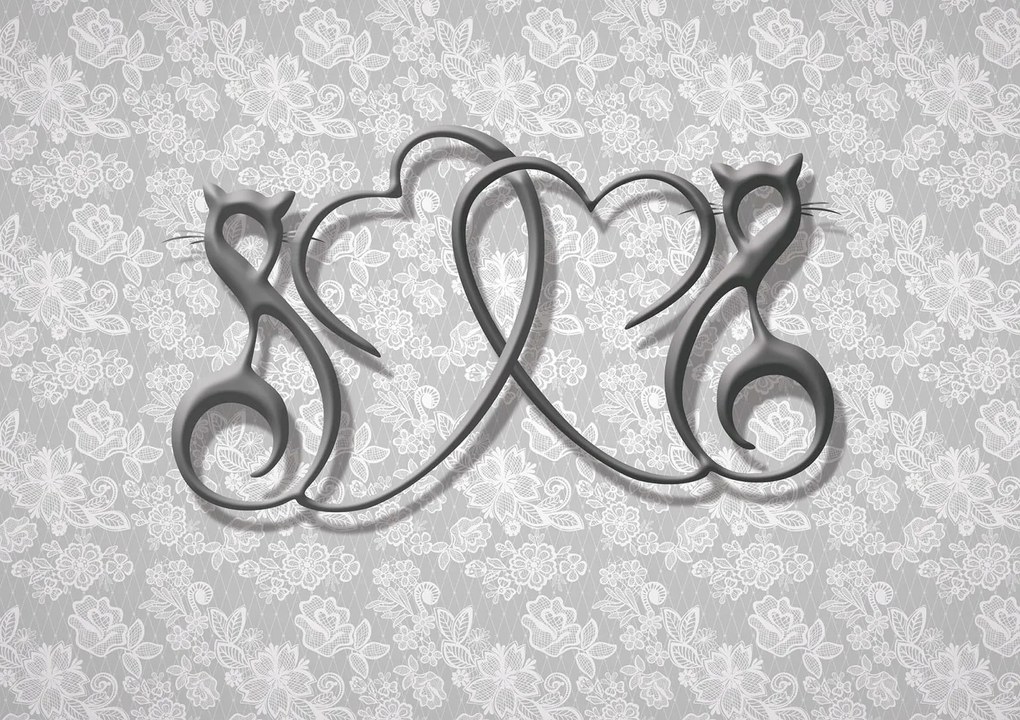 Fotótapéta Macskák Szívek Monokróm Szürke Elegancia 208x146 +ragasztó