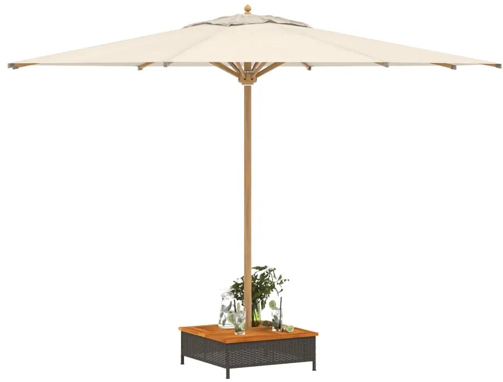 fekete polyrattan és akácfa napernyőtalp-burkolat 70x70x25 cm