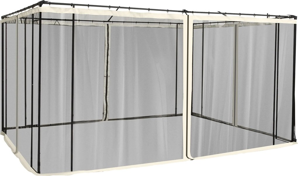 Outsunny 4 oldalfalú panel 3,4x2 cm-es kertipavilonhoz, hálós anyaggal, cipzárakkal és gyűrűkkel, fekete | Aosom