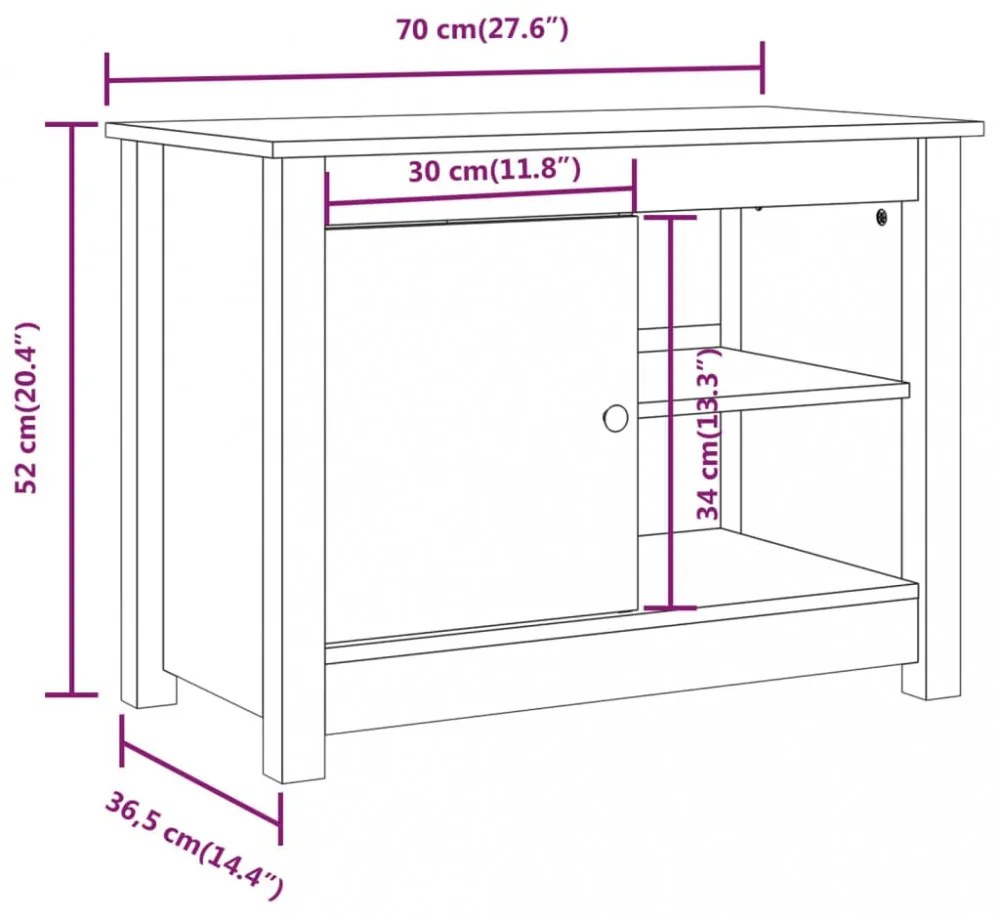 fekete tömör fenyőfa TV-szekrény 70 x 36,5 x 52 cm
