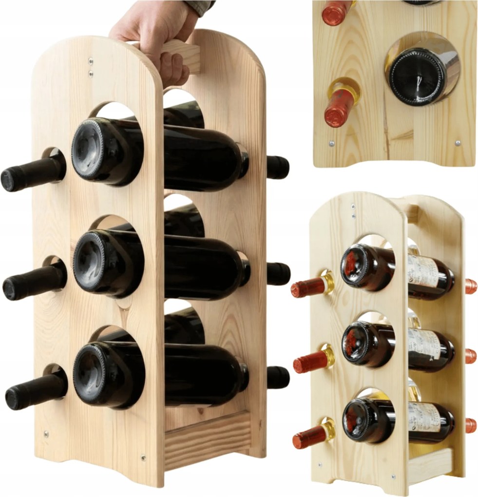 6 Palack Szállítására Alkalmas Bortartó Állvány Fa Palacktartó Állvány Fogantyúval