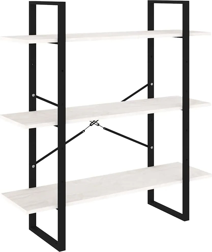 vidaXL háromszintes fehér tömör fenyőfa könyvszekrény 100x30x105 cm