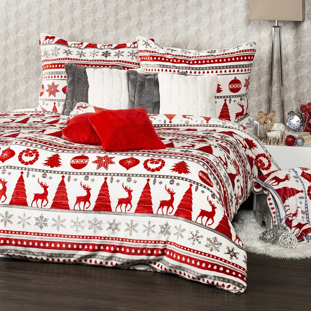 4Home Christmas Time mikroflanel ágyneműhuzat, piros, 140 x 220 cm, 70 x 90 cm