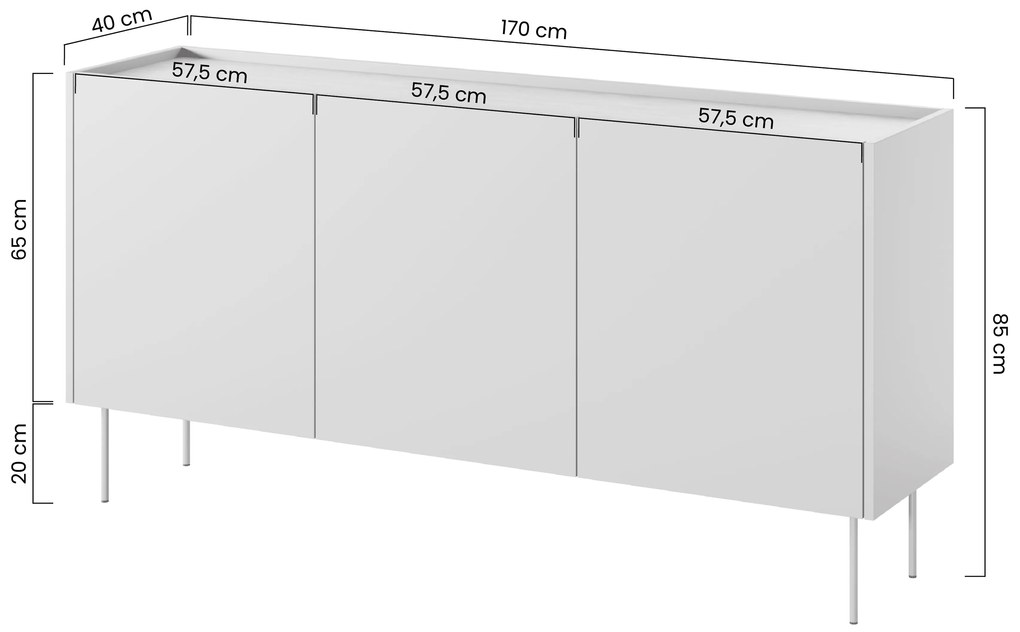 Desin háromajtós komód dupla tárolóval 170 3D4SZ - kerámia vörös / nagano-tölgy