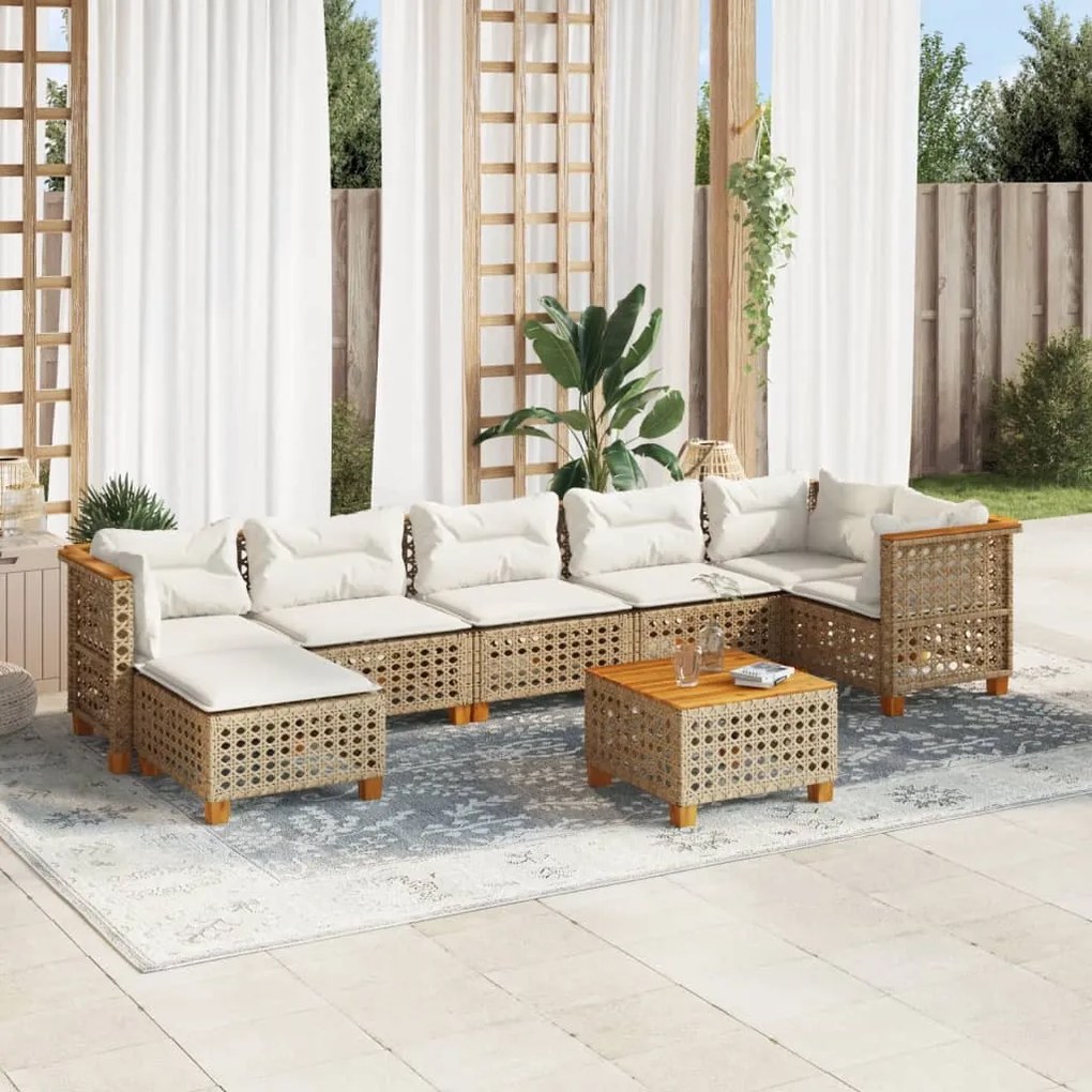 8 részes bézs polyrattan kerti ülőgarnitúra párnával