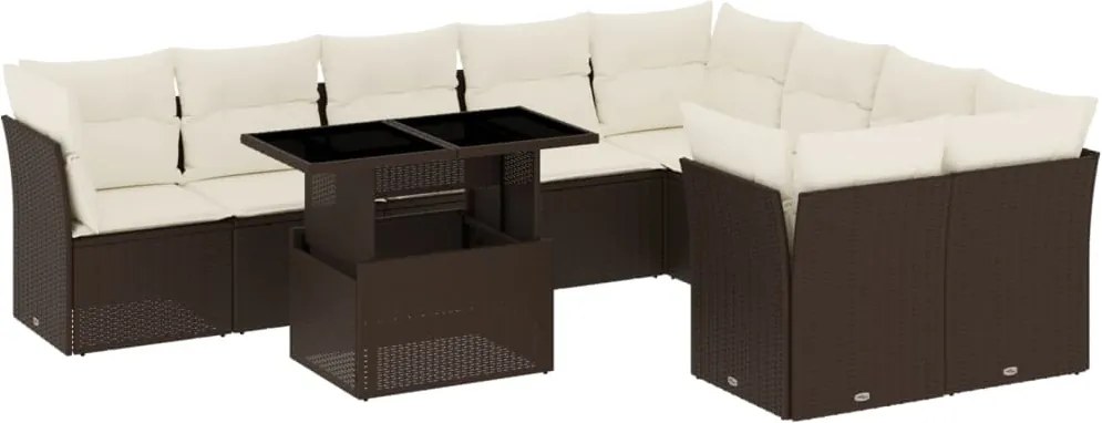 vidaXL 10 részes barna polyrattan kerti ülőgarnitúra párnákkal