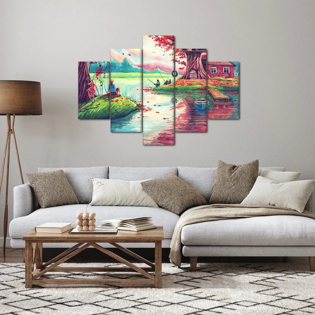 Kép - akvarell, Öböl egy hegyi faluban (150x105 cm)
