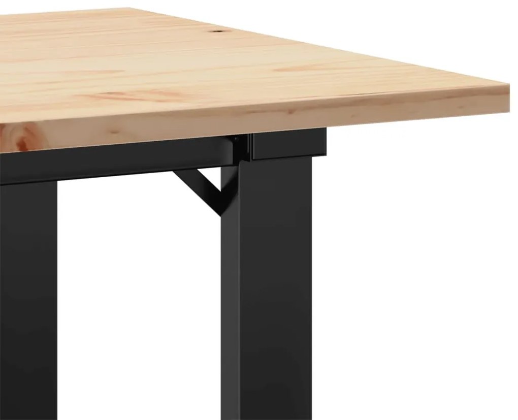 tömör fenyőfa és öntöttvas dohányzóasztal O-vázzal 80x50x40 cm