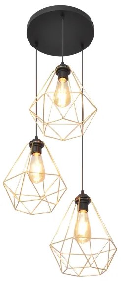 Csillár zsinóron KARO 3xE27/15W/230V arany/fekete