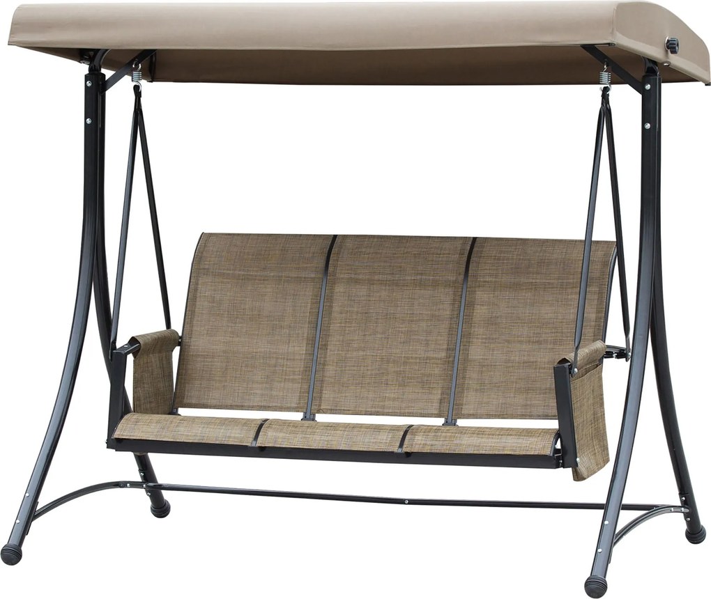 Outsunny Tavaszi Hintaágy Oldalsó Zsebbel, 3 Fős Kerti Hinta Állítható Napernyővel, Hinta Pad 300 kg-ig Terhelhető, Kerthez, Teraszhoz, 196 x 128 x 17