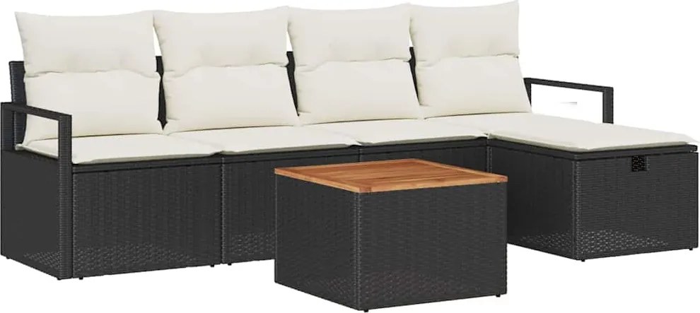 vidaXL Kerti Kanapé Szett párnával tárolóval 6 pcs Fekete polirattan