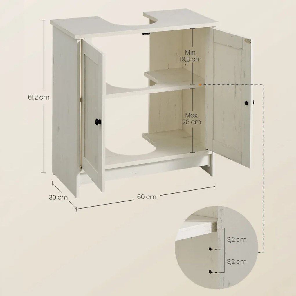 Koupelnová skříňka 60x30x61cm, mdf, bílá, AUK-E1155 WT