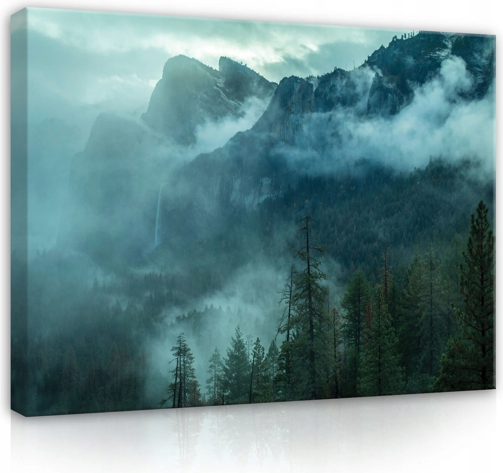 Vászonkép 100x75 Hegyi táj köd erdő természet nyugalom fenség rejtély