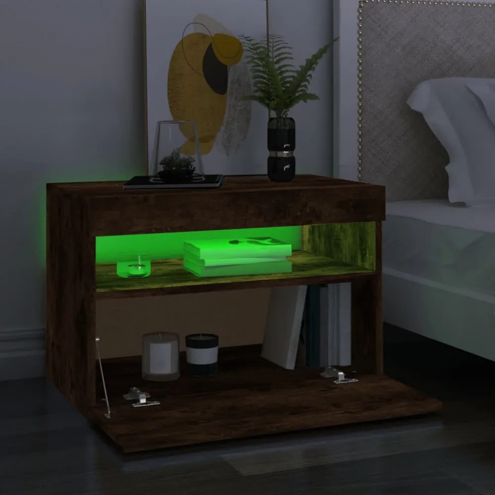2 db barna tölgyszínű TV-szekrény LED-ekkel 60 x 35 x 40 cm