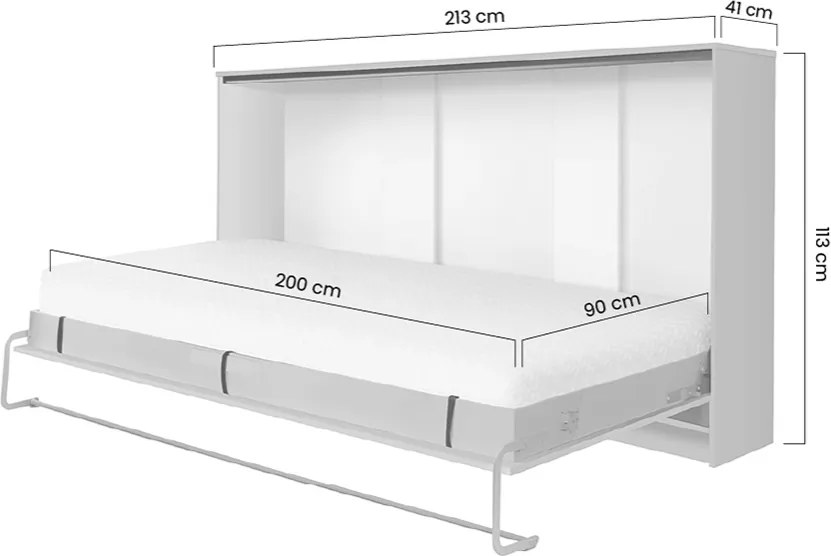 Basic vízszintes ágy 90x200 - fehér magasfényű