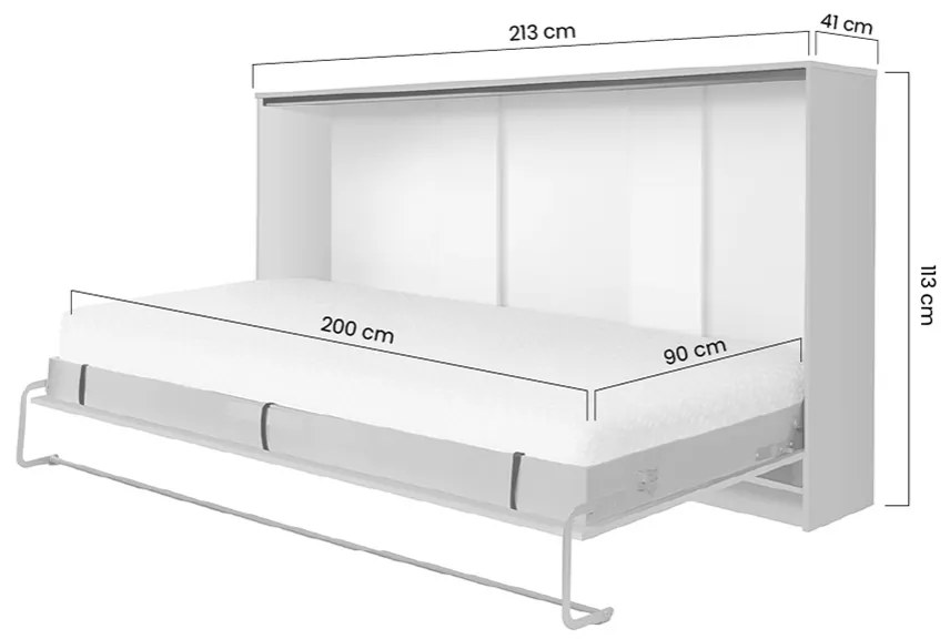 New Elegance vízszintes összecsukható ágy 90x200 - fényes fehér