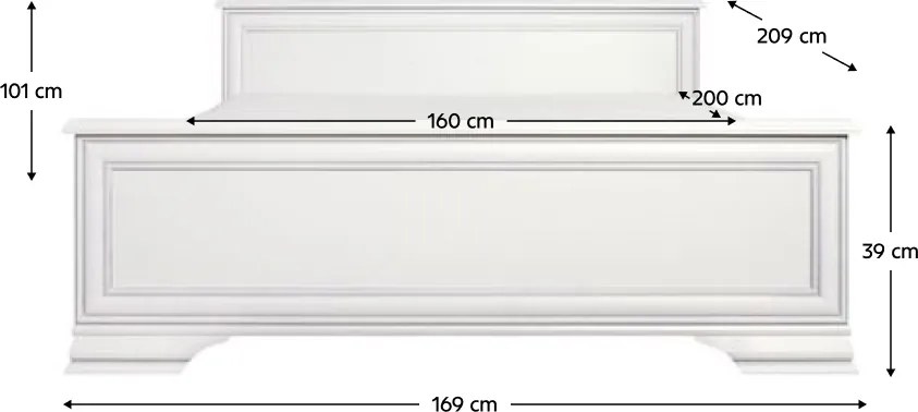 Ágy, 160x200, alpesi fehér, KENTAK