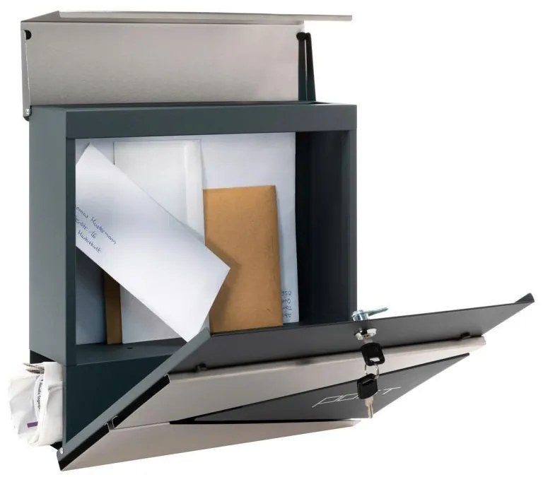 Postaláda újságtartóval ezüst 2 kulccsal