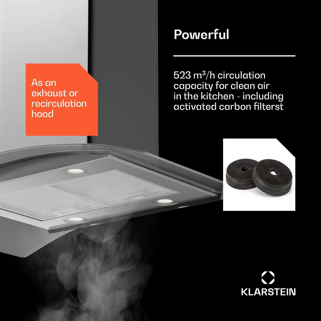 Klarstein Colette, páraelszívó, 90 cm, 600 m³/ó, A energiaosztály, rozsdamentes acél, ezüst