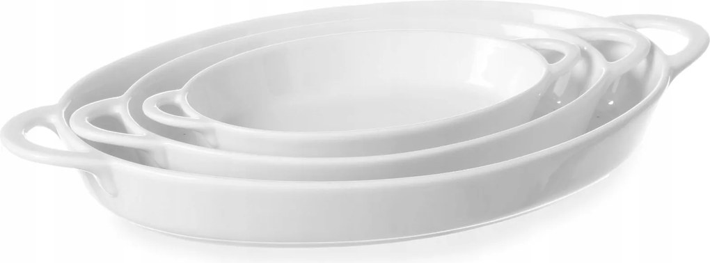 Sütőtál Ovális, Fogantyúkkal, Fehér Porcelán