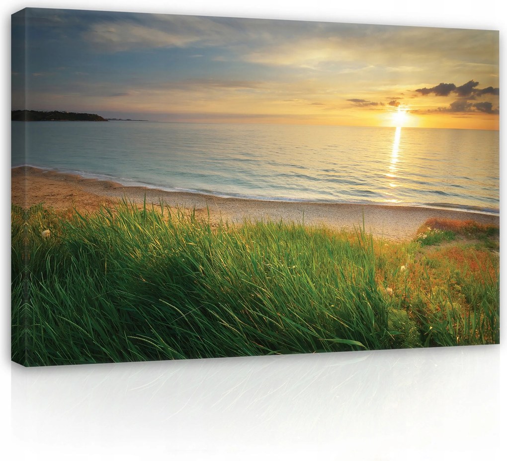 Vászonkép 120x80 Naplemente tenger tengerpart fű természet nyugalom pihenés nyár