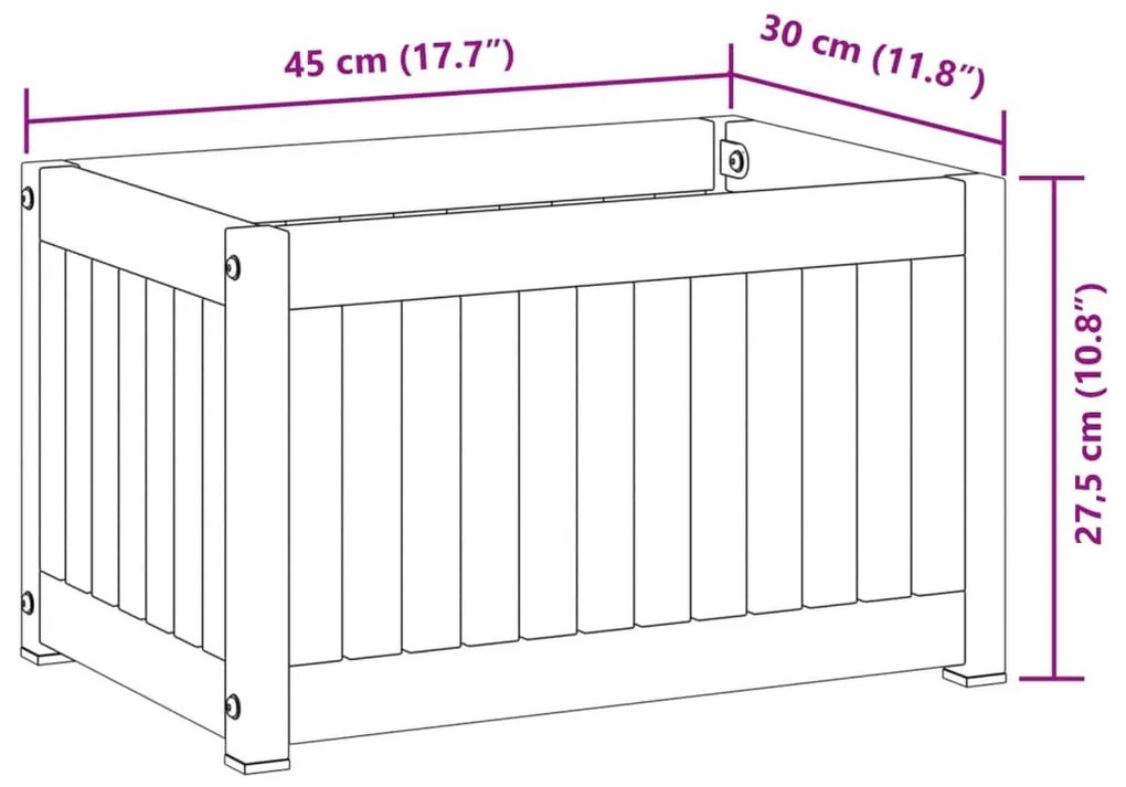 tömör akácfa és acél kerti virágtartó 45 x 30 x 27,5 cm