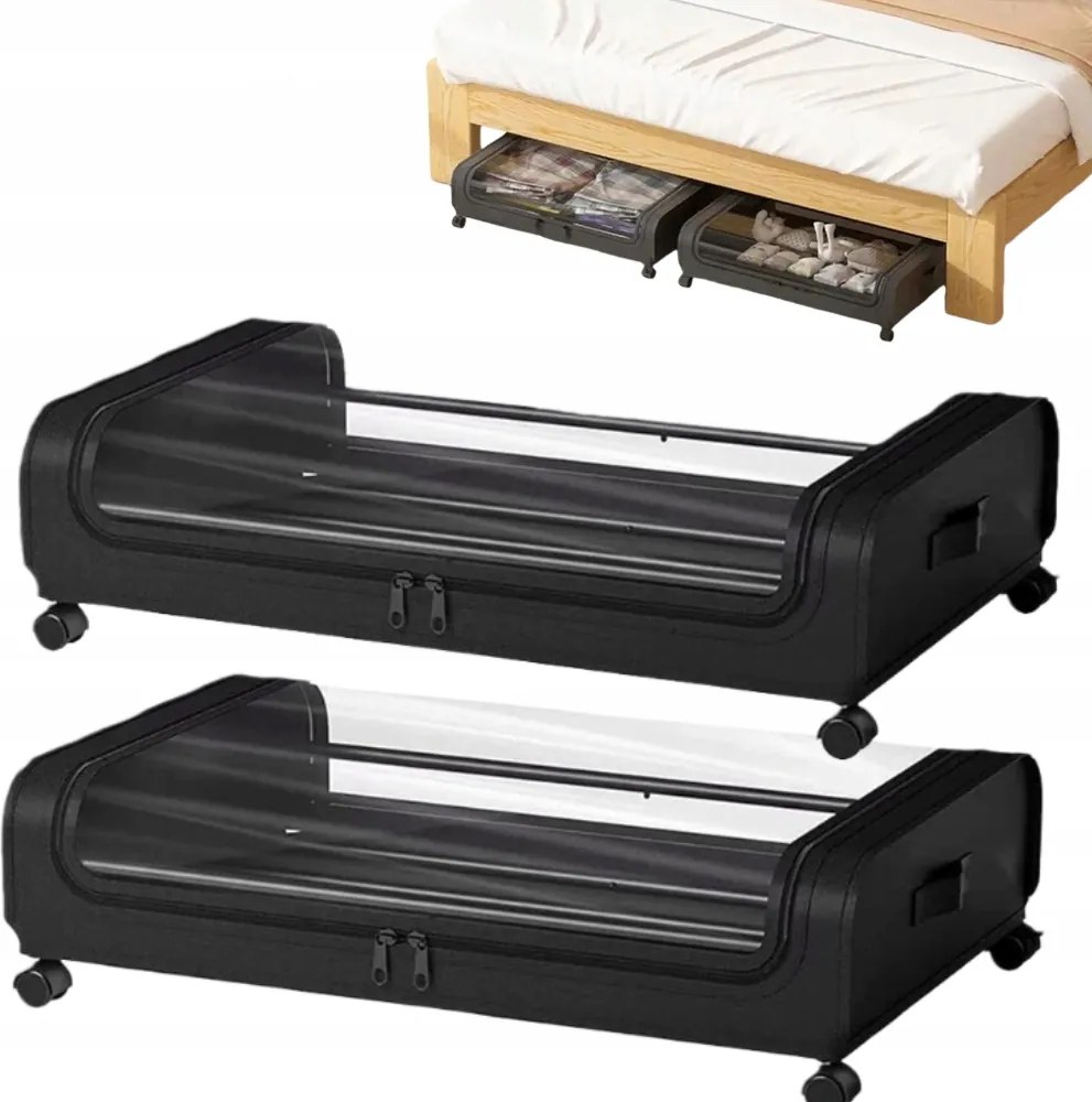 2 Rendszerező Tároló Huzat Ágy Alá Kerekekkel Ágynemű Paplan