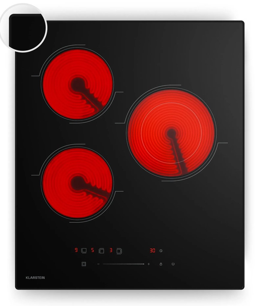 Klarstein Velaire üvegkerámia főzőlap | Elegáns, minimalista, helytakarékos | 3 főzőzóna | 4100 W | 45 cm