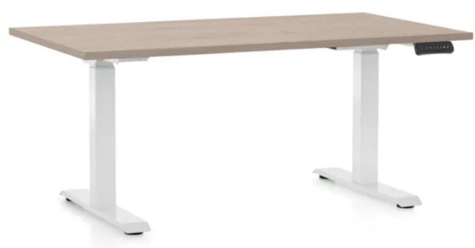 Állítható magasságú asztal OfficeTech D, 140 x 80 cm, fehér alap, tölgy