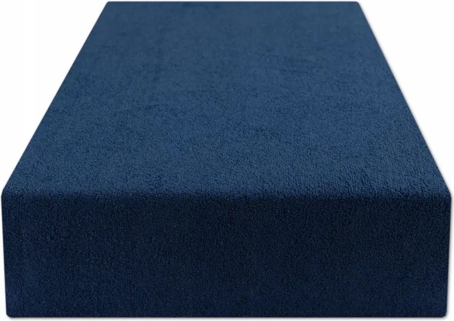 Frottír lepedő 180×200 cm gumis pamut sötétkék puha